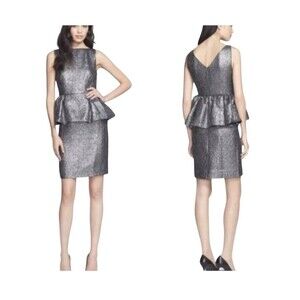 Kate Spade Andi Metallic Peplum Dress 4 Glitters Gunmetal Silver‎